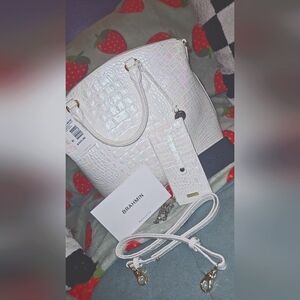 Milk holographic Brahmin satchel with matching wallet!